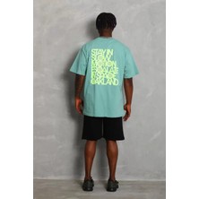 Koflandy Oversize Baskılı Bisiklet Yaka T-Shirt - Mint Yeşili