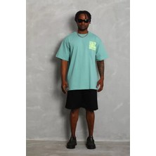 Koflandy Oversize Baskılı Bisiklet Yaka T-Shirt - Mint Yeşili