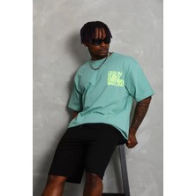 Koflandy Oversize Baskılı Bisiklet Yaka T-Shirt - Mint Yeşili