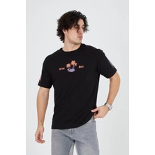 Koflandy Erkek Ön ve Arka Baskılı T-Shirt - Siyah