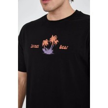 Koflandy Erkek Ön ve Arka Baskılı T-Shirt - Siyah