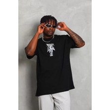 Koflandy Unisex Oversize Baskılı Bisiklet Yaka T-Shirt - Siyah