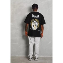 Koflandy Unisex Oversize Baskılı Bisiklet Yaka T-Shirt - Siyah