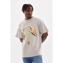 Koflandy Baskılı Oversize T-Shirt - Gri
