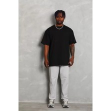 Koflandy Oversize Düz Bisiklet Yaka T-Shirt - Siyah