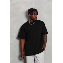 Koflandy Oversize Düz Bisiklet Yaka T-Shirt - Siyah