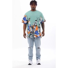 Koflandy Oversize Baskılı Bisiklet Yaka T-Shirt - Mint Yeşili