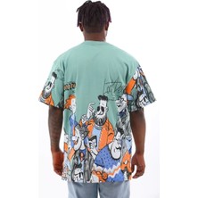 Koflandy Oversize Baskılı Bisiklet Yaka T-Shirt - Mint Yeşili