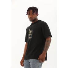 Koflandy Oversize Baskılı Bisiklet Yaka T-Shirt - Siyah