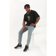 Koflandy Oversize Baskılı Bisiklet Yaka T-Shirt - Siyah