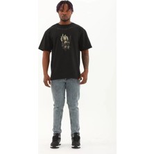 Koflandy Oversize Baskılı Bisiklet Yaka T-Shirt - Siyah
