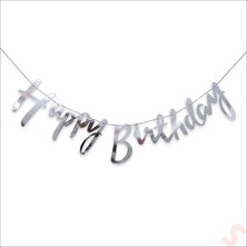 Süsle Bebek ve Parti Happy Birthday Parlak Karton Kaligrafi Banner, 2 mt - Gümüş
