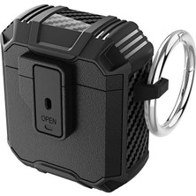 Megafox Teknoloji Apple Airpods Uyumlu Kılıf Sert Silikon Askı Aparatlı Zırhlı Ultra Koruma Airbag 27 Kılıf, Siyah