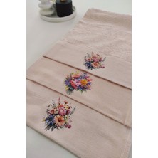 Sevim 3'lü Mutfak Havlu Takımı - Somon Bambu El Havlusu Seti - Ekstra Yumuşak - 30 x 50  cm  - Çiçek Bahçesi