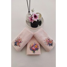 Sevim 3'lü Mutfak Havlu Takımı - Somon Bambu El Havlusu Seti - Ekstra Yumuşak - 30 x 50  cm  - Çiçek Bahçesi