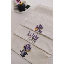 Sevim 3'lü Baskılı Mutfak & Misafir Havlu Takımı - Ekru El Havlusu Seti - 30 x 50  cm  - Lavanta