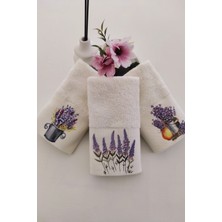 Sevim 3'lü Baskılı Mutfak & Misafir Havlu Takımı - Ekru El Havlusu Seti - 30 x 50  cm  - Lavanta