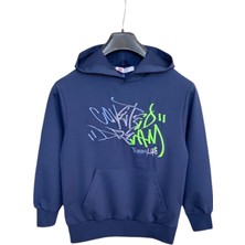 Little Tortoise Erkek Çocuk Kapüşonlu Yazı Nakışlı Lacivert Sweatshirt