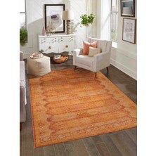 Konfor Halı Antik 1115 Klasik Vintage Eskitme Salon Halısı Turuncu Retro Mutfak Halısı Tozumaz İnce Makine Halısı