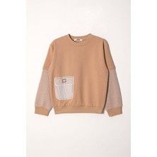Cebi Kolları Çizgili Vizon Renk Erkek Çocuk  Sweat