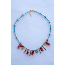 Lila Rosa Mercan Doğal Taşlı Etnik Kolye