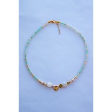 Lila Rosa Sedef Doğal Taşlı Otantik Kolye