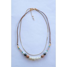 Lila Rosa Doğal Taşlı Otantik Çoklu Kolye