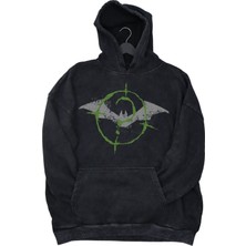Fuddy Moda Unisex Batman Baskılı Kapüşonlu Yıkamalı Sweatshirt, Oversize Batman Logo Eskitme Hoodie