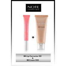 Note BB Lip Corrector Dudak Parlatıcısı 02 Pembe & BB Cream 500 Doğal Kapatıcı SPF 15 Bb Krem Makyaj Seti