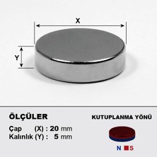 NeoHobi Neodyum Mıknatıs D20X5 ÇAP20MM Kalınlık 5mm 2 Adet Çok Güçlü Mıknatıs