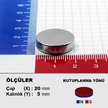 NeoHobi Neodyum Mıknatıs D20X5 ÇAP20MM Kalınlık 5mm 2 Adet Çok Güçlü Mıknatıs