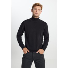 Pamuklu Standart Fit Normal Kesim Tam Balıkçı Yaka Jakarlı Triko Kazak