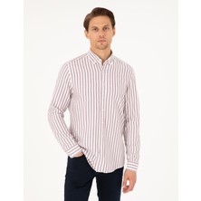 Pierre Cardin Erkek Mor Regular Fit Çizgili Uzun Kollu Gömlek 50295253-VR038
