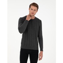 Pierre Cardin Erkek Antrasit Melanj Slim Fit Bisiklet Yaka Triko Kazak 50300531-VR081