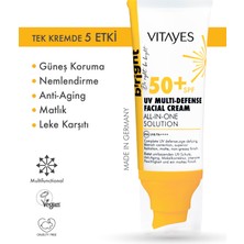 Vitayes Spf 50 Çok Fonksiyonlu Yüz Güneş Kremi Mat Bitiş Yüksek Uv Koruma Anti-Aging & Nemlendirme