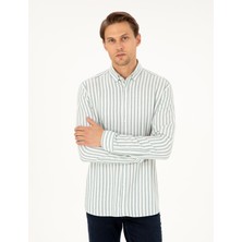 Pierre Cardin Erkek Yeşil Regular Fit Çizgili Uzun Kollu Gömlek 50295253-VR054
