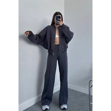 Neşeli Butik Kadın Antrasit Üç İplik Eşofman Takımı GTS018 Rahat ve Terletmez Kumaş Özellikli