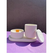 Loş Dükkan 4 Parça Beyaz Mum ve Aksesuar Seti Şömine Sesli Ahşap Fitilli - Kokulu Mum Sunumu