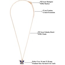 Jewelmim Safir Mavi Renkli Gümüş Kelebekli Kolye 18 Ayar Rose Altın Kaplama Kelebekli Aşk Kolye 925 Ayar Gümüş Kadın Kolye | Bayan Gümüş Kelebek Kolyesi Zirkon Taşlı Kelebek Kolye Kadın Gümüş Kolye