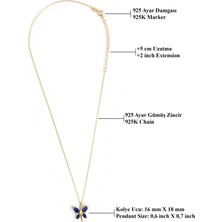 Jewelmim Safir Mavi Renkli Gümüş Kelebekli Kolye 18 Ayar Sarı Altın Kaplama Kelebekli Aşk Kolye 925 Ayar Gümüş Kadın Kolye | Bayan Gümüş Kelebek Kolyesi Zirkon Taşlı Kelebek Kolye Kadın Gümüş Kolye