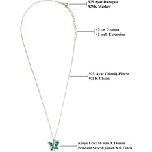Jewelmim Zümrüt Yeşil Renkli Gümüş Kelebekli Kolye 18 Ayar Beyaz Altın Kaplama Kelebekli Aşk Kolye 925 Ayar Gümüş Kadın Kolye | Bayan Gümüş Kelebek Kolyesi Zirkon Taşlı Kelebek Kolye Kadın Gümüş Kolye