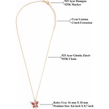 Jewelmim Kırmızı Renkli Gümüş Kelebekli Kolye 18 Ayar Sarı Altın Kaplama Kelebekli Aşk Kolye 925 Ayar Gümüş Kadın Kolye | Bayan Gümüş Kelebek Kolyesi Zirkon Taşlı Kelebek Kolye Gold Kadın Gümüş Kolye