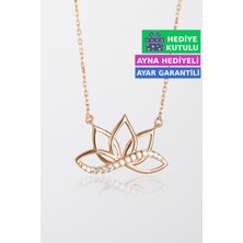 Jewelmim Lotus Çiçeği Gümüş Kolye 18 Ayar Rose Altın Kaplama Sonsuzluk İşareti Lotus Çiçeği Kolyesi 925 Ayar Gümüş Kadın Kolye | Bayan Zirkon Taşlı Sonsuzluk Lotus Kamelya Çiçeği Kadın Gümüş Kolye