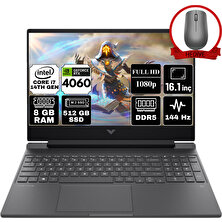 Hp Victus 16 Intel Core I7-14700HX 8gb 512GB SSD RTX4060/8GB 144Hz Fhd 16.1" Windows 11 Pro Taşınabilir Bilgisayar 9J234EA-A65 & Anzar Mouse