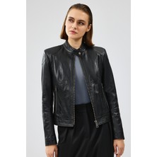 Derimod Prima Kadın Siyah Kısa Deri Ceket 24WGM524551