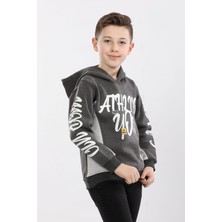Kapüşonlu 3 Ip Kışlık Erkek Çocuk Baskılı Kalın Sweatshirt Füme  MRN7013