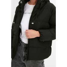 FRM Kadın Moda Şık Regular Kapüşonlu Yaka Standart Düz Astarlı Kapüşonlu Su Itici Şişme Anorak Mont