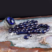 Tesbih Sepetim 925 Ayar Gümüş Püsküllü Ateş Kehribar Tesbih Yüzük Kombini