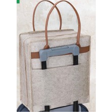 Silkyra Deri Kulplu Keçe Ayakkabı Organizeri,seyahat Çantası Uyumlu, 35*22*40 Cm,krem Renk