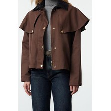 Ersefa Tasarım Düz Astarlı Yaka Standart Oversize Gömlek Kadın Omuz ve Yaka Detaylı Ince Ceket Mont